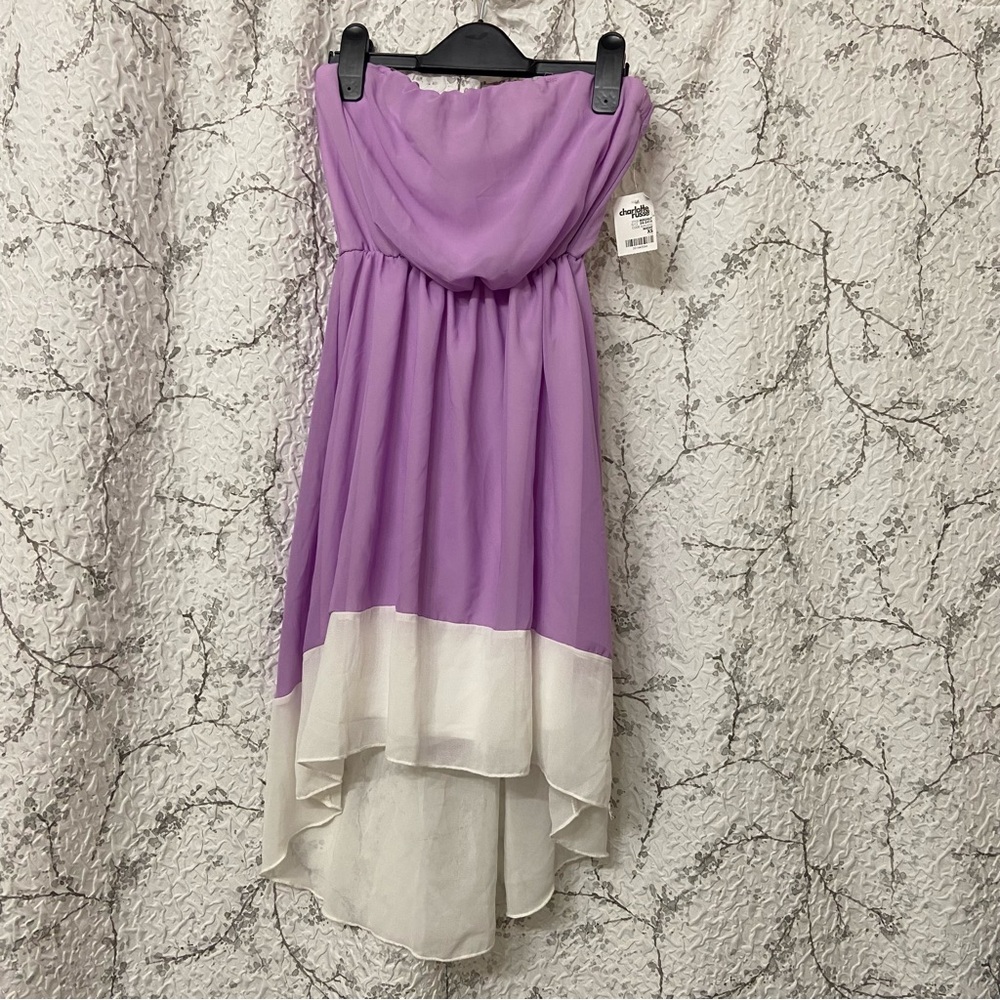 New Charlotte Russe Lilac Strapless Chiffon Dress with Ivory Trim Size XS